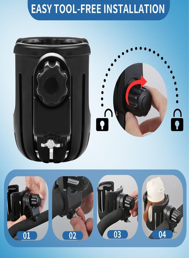 Fevbcnrj Stroller Cup Holder Compatible with Bob, Clip on Cupholder Attachment for Stroller, Cup Holder with Adjustable Clamp, Fits Most Cups, for Wheelchair, Walker, Bike, Scooter, Black - Image 5